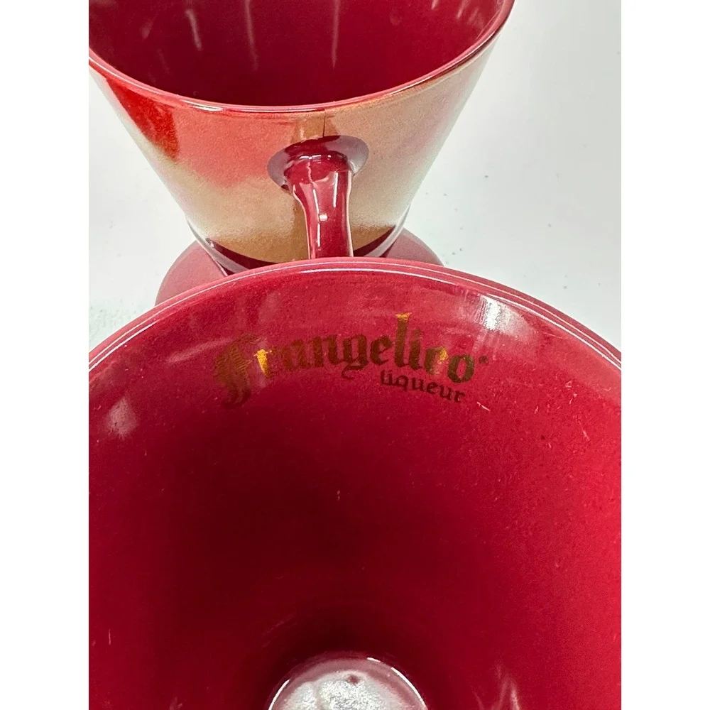 Frangelico Liqueur Mugs Set 4 Linda Spivey 1999 Burgundy Red Pedestal Coffee Cup